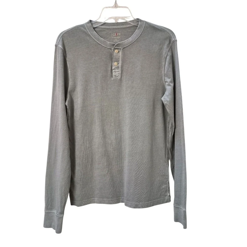 J.Crew Vintage Wash Cotton Henley Mens Small Slim Fit Light Gray New CB515